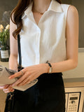 Gwmlk Women Shirt Sleeveless Womens Tops and Blouses Elegant Yellow Blouses for Women Basic Womens Blouses OL Clothes for Women