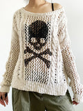 Gwmlk Skull Sweater Y2K Aesthetic Gothic Hollow Out Long Sleeve Tops Punk Style Crochet Pullover Knitwear Women Streetwear