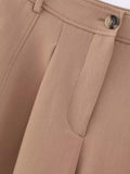 Gwmlk TRAF Women Pants 2023 Pleated Straight Leg Pants Casual Pants The Cuffs Female Trousers Mujer