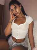 gwmlk Sexy Women Short Sleeve Crop Top Button Vest Halter Casual White Tank Tops Blouse Short Shirt