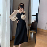 Gwmlk Dress Long-sleeved Hepburn Style Spring New Mid-length Skirt French Style Dresses