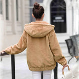 Gwmlk Black Gray Faux Rabbit Fur Coat Women Korean Casual Loose Hoodies Jacket Female 2023 Winter Thick Warm Furry Overcoat