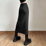 Gwmlk Black Sexy Split Women's Skirts All-Match Hot Street High Waist Long Skirt Women Y2K Personality Trend Slim Fit Skirts