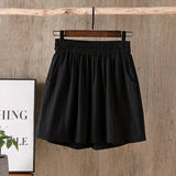 Gwmlk Women Summer Cotton Linen Shorts 2023 Solid Color Elastic Waist Casual Beach Shorts Woman Literary Wide Leg Short Pants