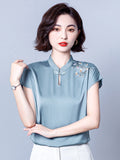 Gwmlk Women Blouses V-Neck Embroidery Chiffon Women Shirts Blouses Solid OL Womans Tops Fashion Clothes Woman 2023 Ladies Top