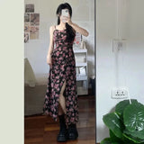 Gwmlk Strap Floral Dress Summer Thin Strap Dress Crop Sun Top Shawl Clothing Waist Long Dress Matching Set for Women