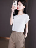 Gwmlk Blouse for Women Short sleeve Womens Tops Loose Casual Blouse Cotton Summer Women's Clothing Solid OL Elegant Women Blouse