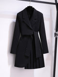 Gwmlk Women 2023 Spring New Fashion Women Clothing Suit Skirt Jacket Belt Waist Slim Suit Women Blazer Long Coat Black Blazers