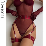 Gwmlk Tight Fitting Lace Bodysuit Sexy See Through Erotic Body With Gloves Garter Night Club Outfit Sissy Crotchless Mesh Top