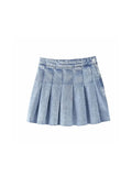 Gwmlk TRAF Pleated Denim Mini Skirt Woman Solid Blue Jeans Summer Skirt For Women High Waist Sexy Short Skirts Y2k Streetwear