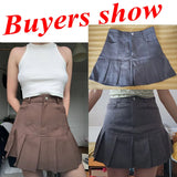 Gwmlk Vintage High Waist Pleated Skirt Women College Style Uniforms Safety Pants Mini Skirts Woman Korean Street Slim A-Line Skirt