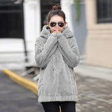 Gwmlk Black Gray Faux Rabbit Fur Coat Women Korean Casual Loose Hoodies Jacket Female 2023 Winter Thick Warm Furry Overcoat