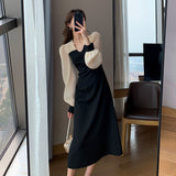 Gwmlk Dress Long-sleeved Hepburn Style Spring New Mid-length Skirt French Style Dresses