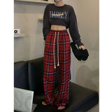 Gwmlk Fashion Loose Plaid Pants Women Y2K Vintage Red Green Wide Leg Checkered Trousers Woman Harajuku Street Jogg Sweatpants