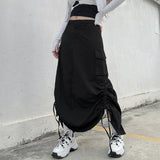 Gwmlk Streetwear Women Long Skirt with Adjustable Drawstring Solid Color Casual Style Loose Summer Clothing