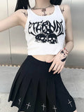 Gwmlk Punk Street Grunge Nightclub Short Vest Gothic Skull Print Navel Shirt Y2K Summer Sling Streetwear