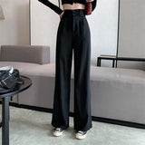 Gwmlk Summer Casual Women Wide Leg Pants Korean Loose Straight Suit Pants Fashion High Waist Chic Office Ladies Trousers