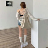 Gwmlk Knitted Hollow Out Sweater Women Harajuku Loose Backless Lace Up Y2K Jumpers Female Korean Prepply Thin Sweaters Tops