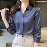 Gwmlk Women Blouses Elegant Shirts for Women Silk Fashion Vintage Womens Tops 2023 Spring New Solid Women Clothing Casual Blouse