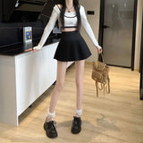 Gwmlk Spring Summer Black White Pleated Skirts Women High-Waisted Anti-Glare Mini Skirt Womens Y2K Streetwear Jk A Line Skirt