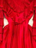 gwmlk Vintage Women Pleated Party Long Dress Elegant Round Neck Lantern Sleeve High Waist Ruffle Draped Maxi Vestidos Female