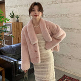 Gwmlk Winter Fashion Warm Faux Fur Coat Women Elegant Sweet Turn Down Collar Plush Jacket Korean Casual Outerwear