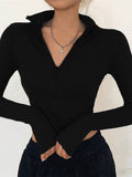 gwmlk color casual T-shirt women long sleeves turtleneck crop tops sexy simple style party club spring summer new