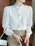 Gwmlk White Lace Blouse and Shirt Autumn Women Tops Elegant Long Sleeve Blouse Women Blusas Mujer De Moda Lady Femme Shirts 19641