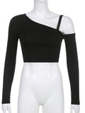 gwmlk Piece T-Shirt And Cami Crop Top Women Y2K Harajuku Long Sleeve Skew Collar Casual Basic Tight Tees Female Korean