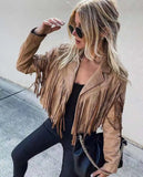 Gwmlk Women Y2k Fringed Hem Tassel Cardigan Crop Tops E-girl Motor Biker Jacket Suede Leather Jacket 90s Vintage Streetwear Coat Cool