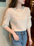 Gwmlk Embroidered Cotton Women's Blouse O Neck Short Sleeve Loose White Tops Summer Flowers Chiffon Shirts Fashion Blusas 21214