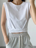 gwmlk Arrival Spring Summer Solid Colour Casual Loose Short O-Neck Tank Tops Sports Vest Folds Top