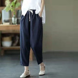 Gwmlk 2023 Spring Summer Cotton Linen Pants Women Solid Color Casual Ankle-length Pant Woman Lace-up Waist Loose Trousers