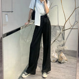 Gwmlk Women's Office Suit Pants 2023 Spring Summer Lace Up High Waist Wide Leg Pants Woman Casual Loose Straight Trousers