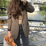 Gwmlk Autumn Summer Plaid Blazer Women Jacket 2023 New Korean Style Slim Long Sleeve Casual Fashion Business Suit Coats Woman