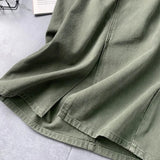 Gwmlk High Waist Long Skirts for Women Fashion 2023 New Split Green Denim Skirts Female Vintage Streetwear Pockets Midi Skirt