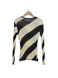 Gwmlk 2023 Vintage Women O Neck Striped Pullover Sweaters 2023 Spring Fashion Ladies Streetwear Knitted Knitwear