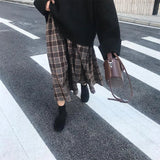 Gwmlk Vintage Brown Plaid Skirts for Women Autumn 2023 High Wiast A-Line Long Skirt Female Y2K Streetwear Casual Midi Skirts