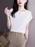 Gwmlk Blouse for Women Short sleeve Womens Tops Loose Casual Blouse Cotton Summer Women's Clothing Solid OL Elegant Women Blouse