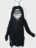 Gwmlk Y2K Street Hole Off-the-Shoulder Black Sweater Female Gothic Pullover Long Sleeve Knitted Sweater Dress