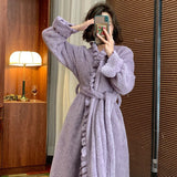 Gwmlk Autumn Winter Flannel Nightgown Women Mid-Length Fashion Coral Fleece Retro Pajamas Home Clothes