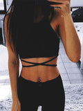 gwmlk Crop Tops Blusa Women Sleeveless Sexy Bandage T Shirt Top Fashion Black Lace Up Tank Top Tumblr Ladies