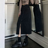 Gwmlk Front Slit Denim Skirts Female Summer 2023 Casual Washed High Waist Long Skirt Women All-Match Design Street Midi Skirt