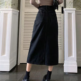 Gwmlk Front Slit Denim Skirts Female Summer 2023 Casual Washed High Waist Long Skirt Women All-Match Design Street Midi Skirt