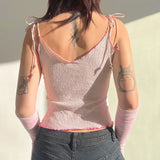 gwmlk Y2K Butterfly Crop Top Tie Up Trim Mini Vest Pink Knitted V Neck Cute Fairycore Camisole Women Chic Tee Korean Summer