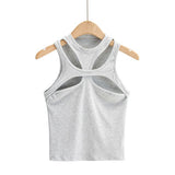 gwmlk New Asymmetrical Hollow Solid Color Knitted Round Neck Short-sleeved Summer Sexy Vest on The Chest