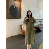 Gwmlk Vintage Chiffon Women Sundress Elegant Dress Women Vintage Pleated Long Sleeve Korean Fashion Party Dresses Aesthetic