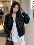 Gwmlk Black Leather Jacket Women Punk Streetwear Biker Zipper Leather Coat Female Winter High Street Faux Leather Jacket 2023