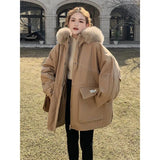 Gwmlk Winter Jacket 2023 New Women Parka Fashion Fur Collar Hooded Snow Wear Overcoat Female Loose Thick Warm Padded Outwear