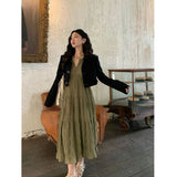 Gwmlk Vintage Chiffon Women Sundress Elegant Dress Women Vintage Pleated Long Sleeve Korean Fashion Party Dresses Aesthetic